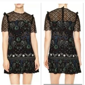 Sandro Black zodiac floral Lace dress size US 4 FR 40